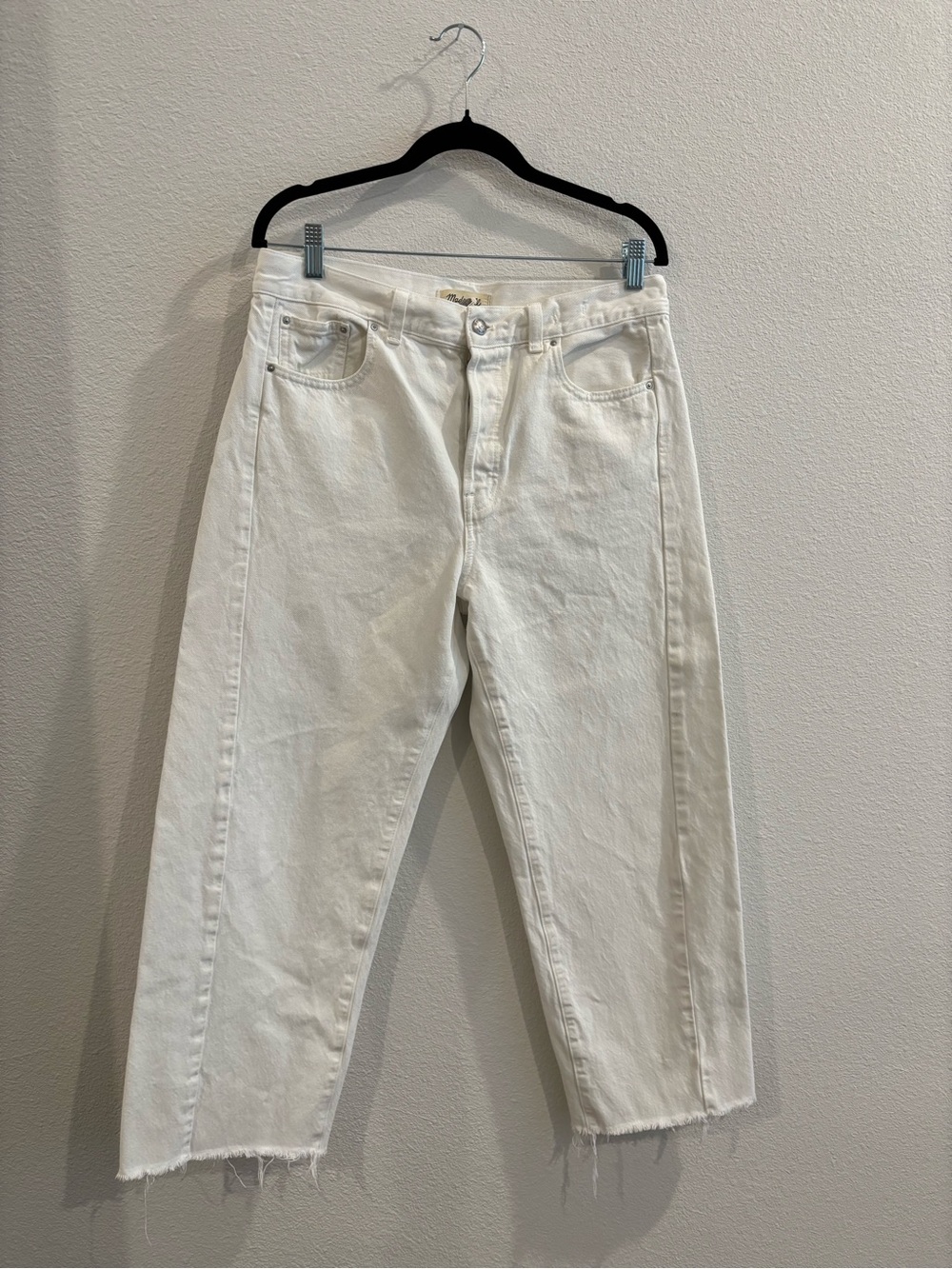 Madewell-White High-Rise Straight Jeans with Raw Hem